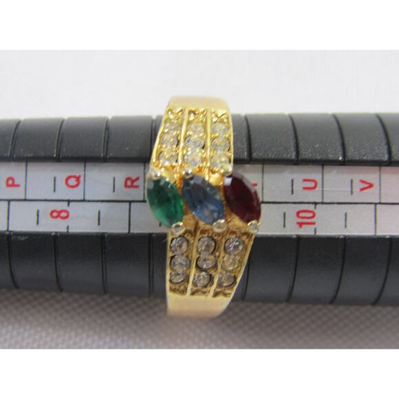 Blue Red Green Rhinestone Gold Tone Ring 9" Cottagecore Whimsygoth Y2K Elegant - Picture 6 of 6